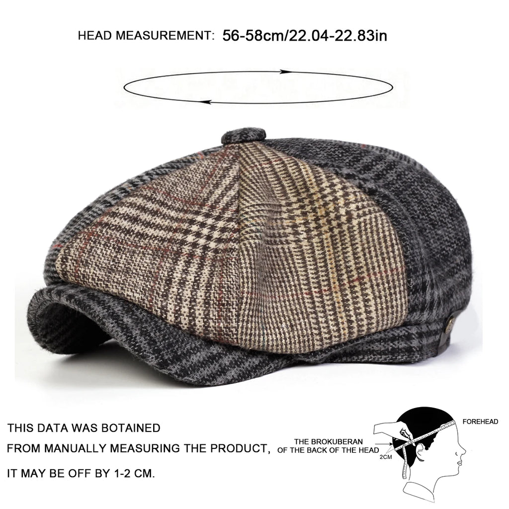 Unisex Retro Grid Stitching Newsboy Caps Men