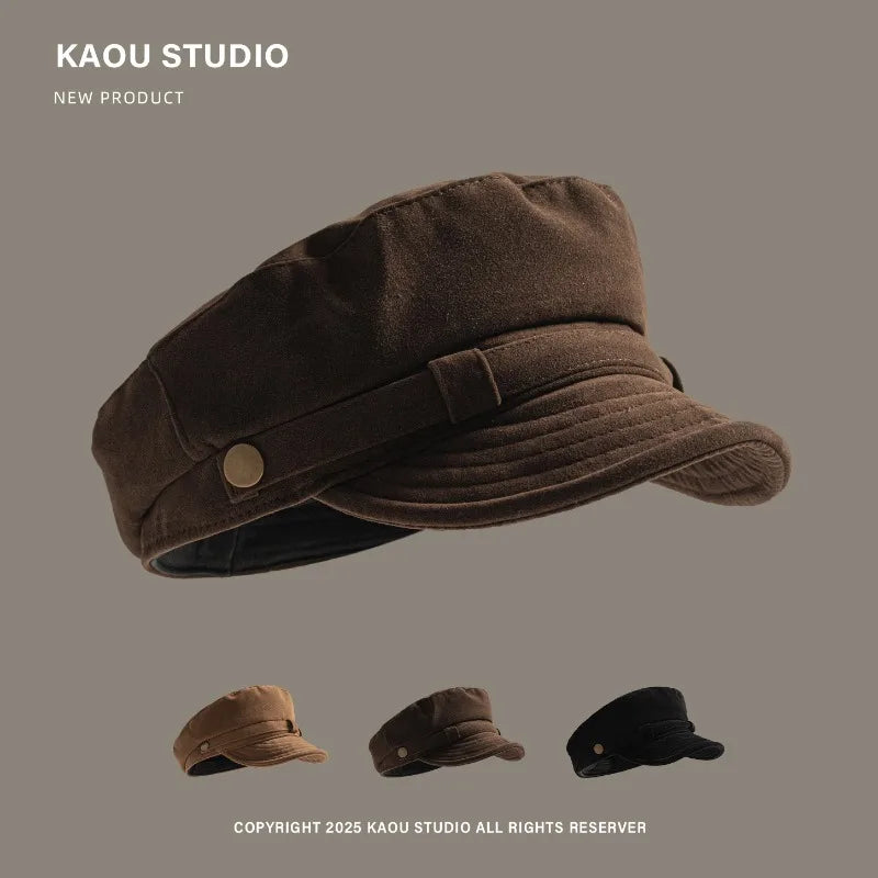 Japanese Solid Color Retro Suede Flat Top